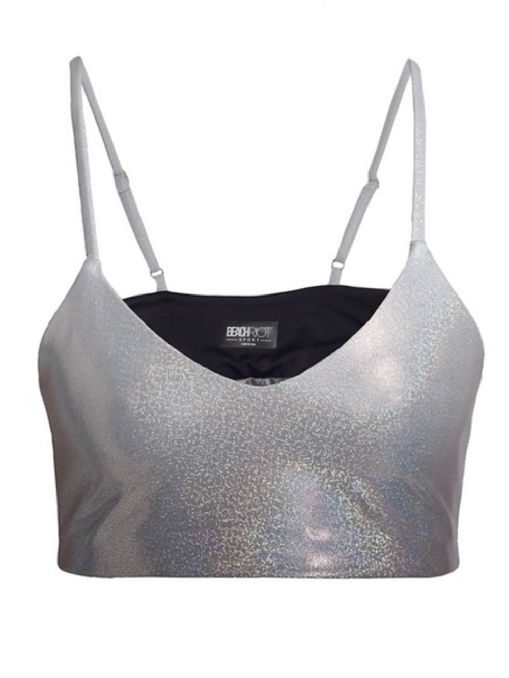 Beach Riot “Georgia Sports Bra” in Holographic Stardust Silver Ombré